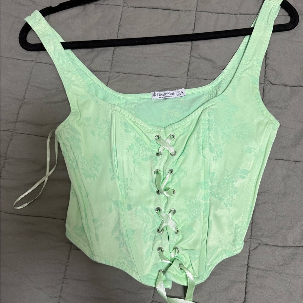 Stradivarius Light Green Lace-Up Blouse